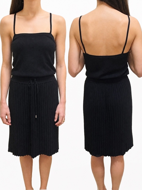 Gucci Dresses & Skirts - Gucci Black Silky Knit Pleated Drop Waist Strappy Midi Dress Tassel Tie Belt S